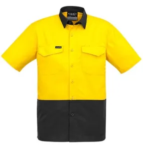 Mens Rugged Cooling Hi Vis Spliced Short Sleeved Shirt