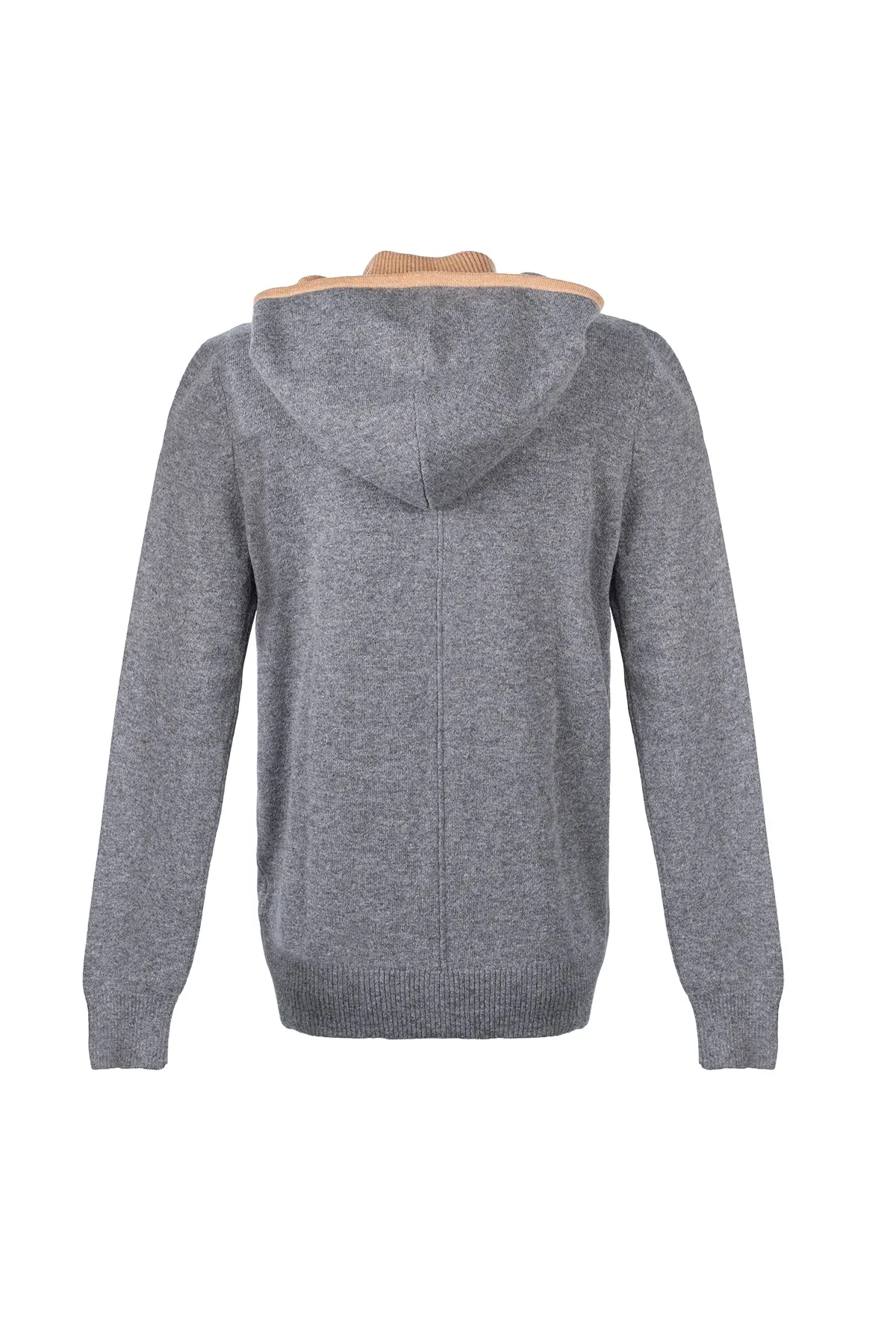 M.Grey Melange Laura Wool Cashmere High Collar Hooded Cardigan