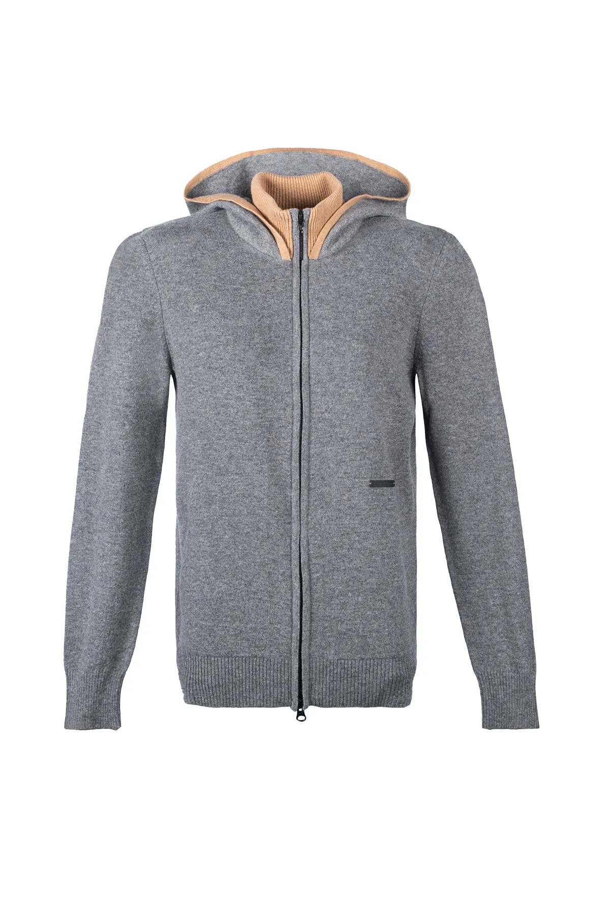M.Grey Melange Laura Wool Cashmere High Collar Hooded Cardigan