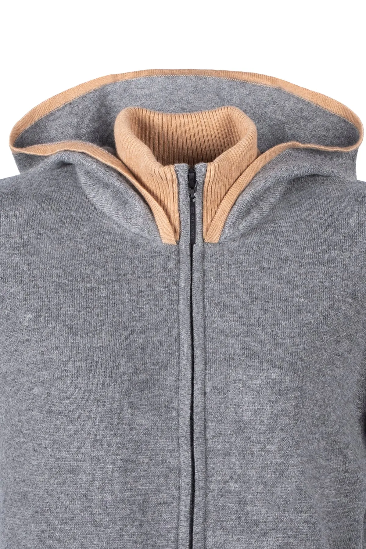 M.Grey Melange Laura Wool Cashmere High Collar Hooded Cardigan