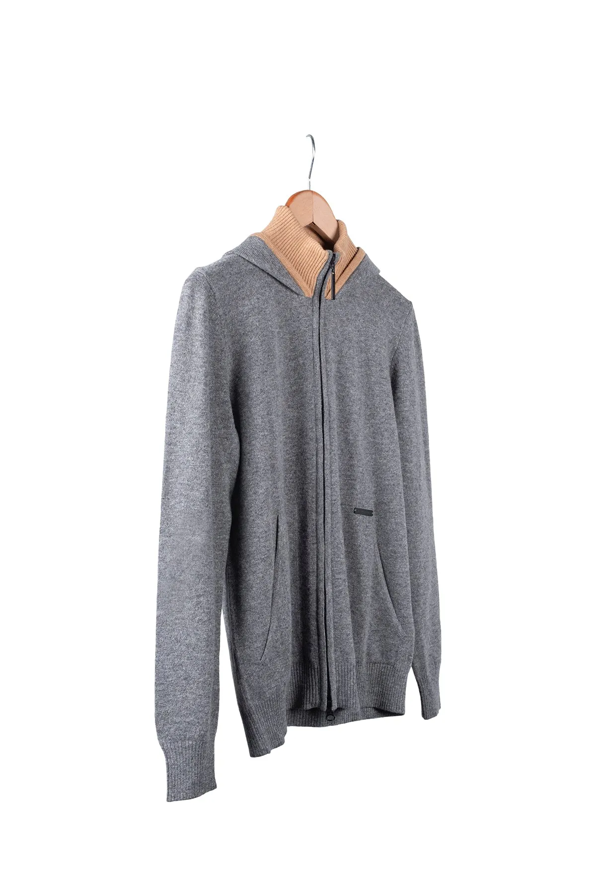 M.Grey Melange Laura Wool Cashmere High Collar Hooded Cardigan