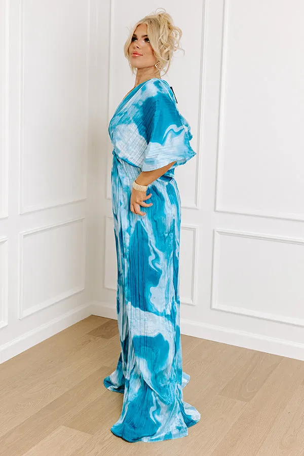 Miami Date Night Pleated Jumpsuit in Blue Curves