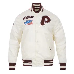 MLB PHILADELPHIA PHILLIES RETRO CLASSIC MEN'S RIB SATIN JACKET (EGGSHELL/WINE)
