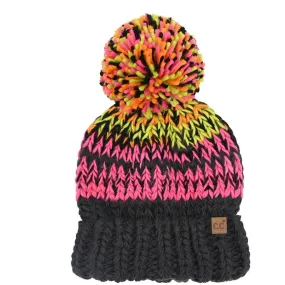 Multi Color Chunky Yarn Pom Beanie
