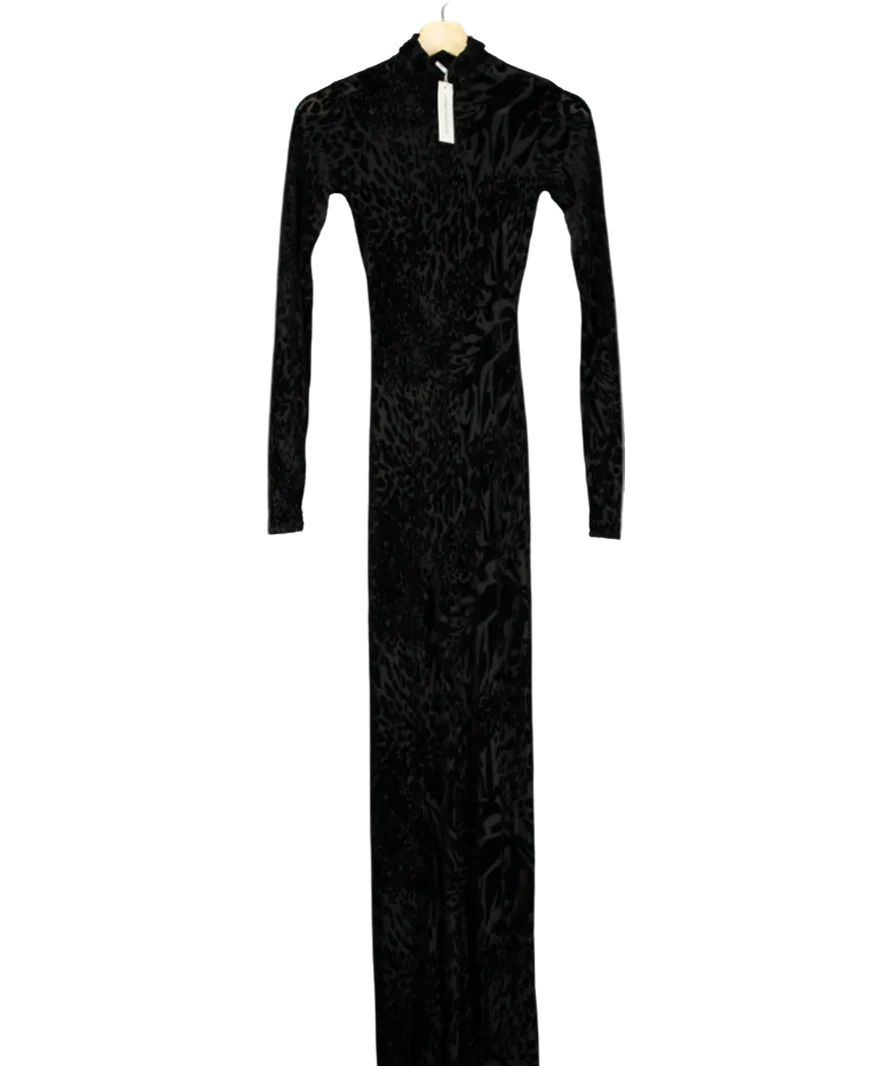 Naked Wardrobe Black Velvet Burnout Animal Print Jumpsuit UK XS