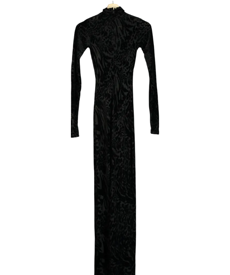 Naked Wardrobe Black Velvet Burnout Animal Print Jumpsuit UK XS