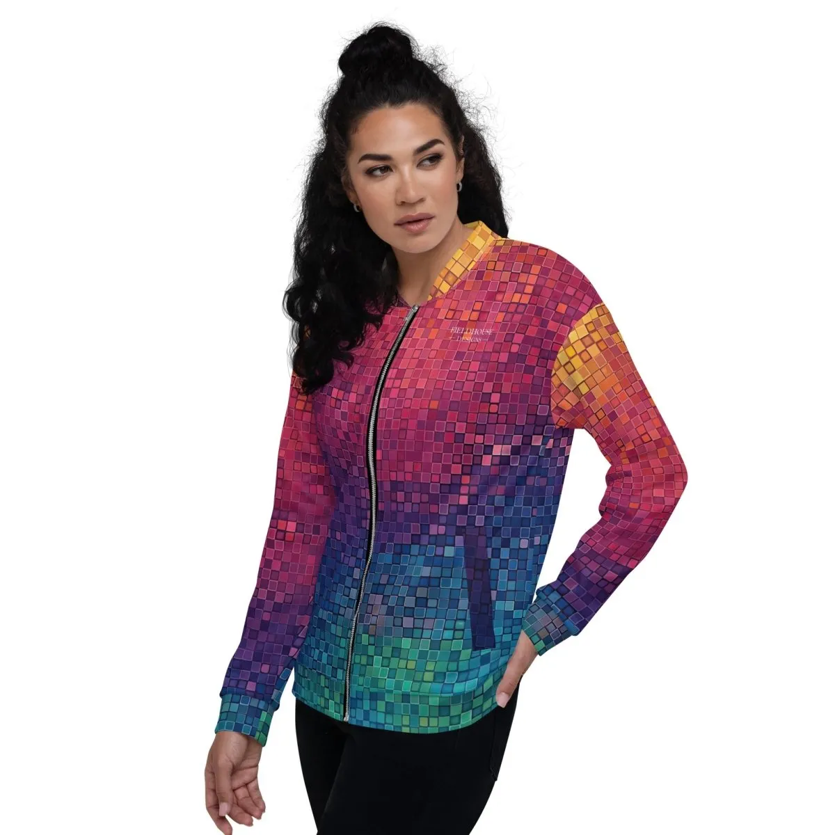 Neon Pixel Design All-Over Print Bomber JacketPixelated Skeleton Graphic Bomber Jacket – Bold Statement Streetwear