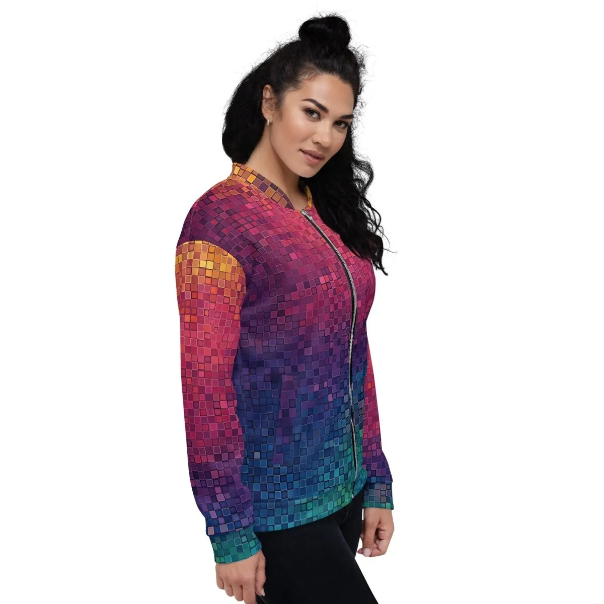 Neon Pixel Design All-Over Print Bomber JacketPixelated Skeleton Graphic Bomber Jacket – Bold Statement Streetwear