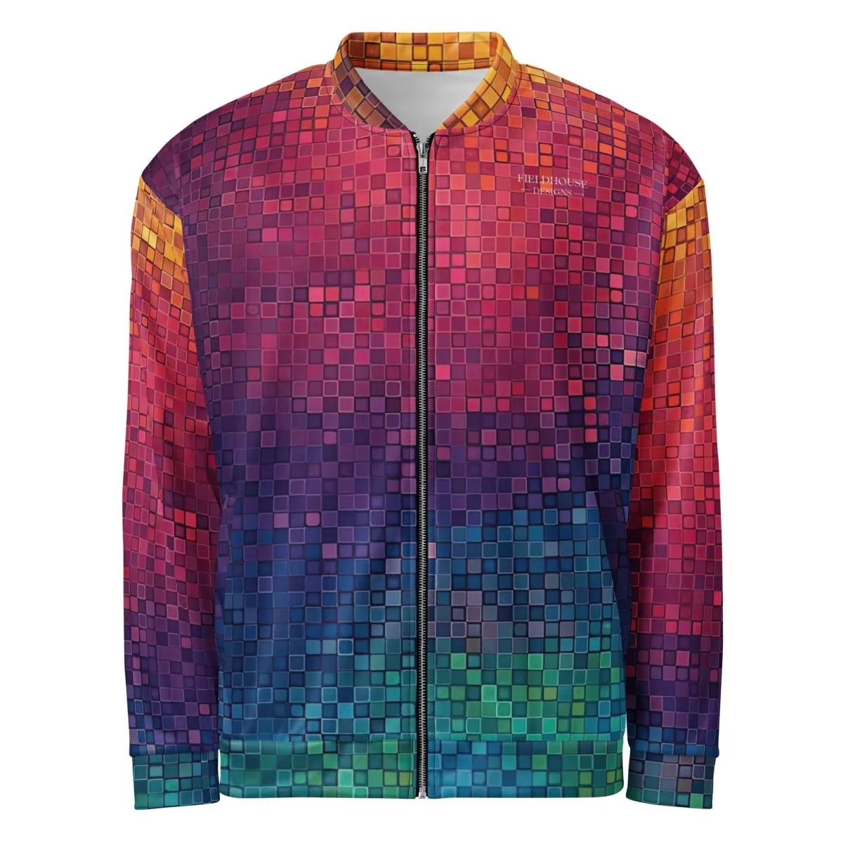 Neon Pixel Design All-Over Print Bomber JacketPixelated Skeleton Graphic Bomber Jacket – Bold Statement Streetwear
