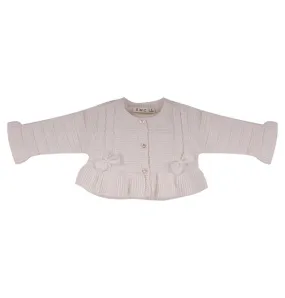 Off White Ruffle Knit Cardigan w/Bows & Rhinestone Buttons