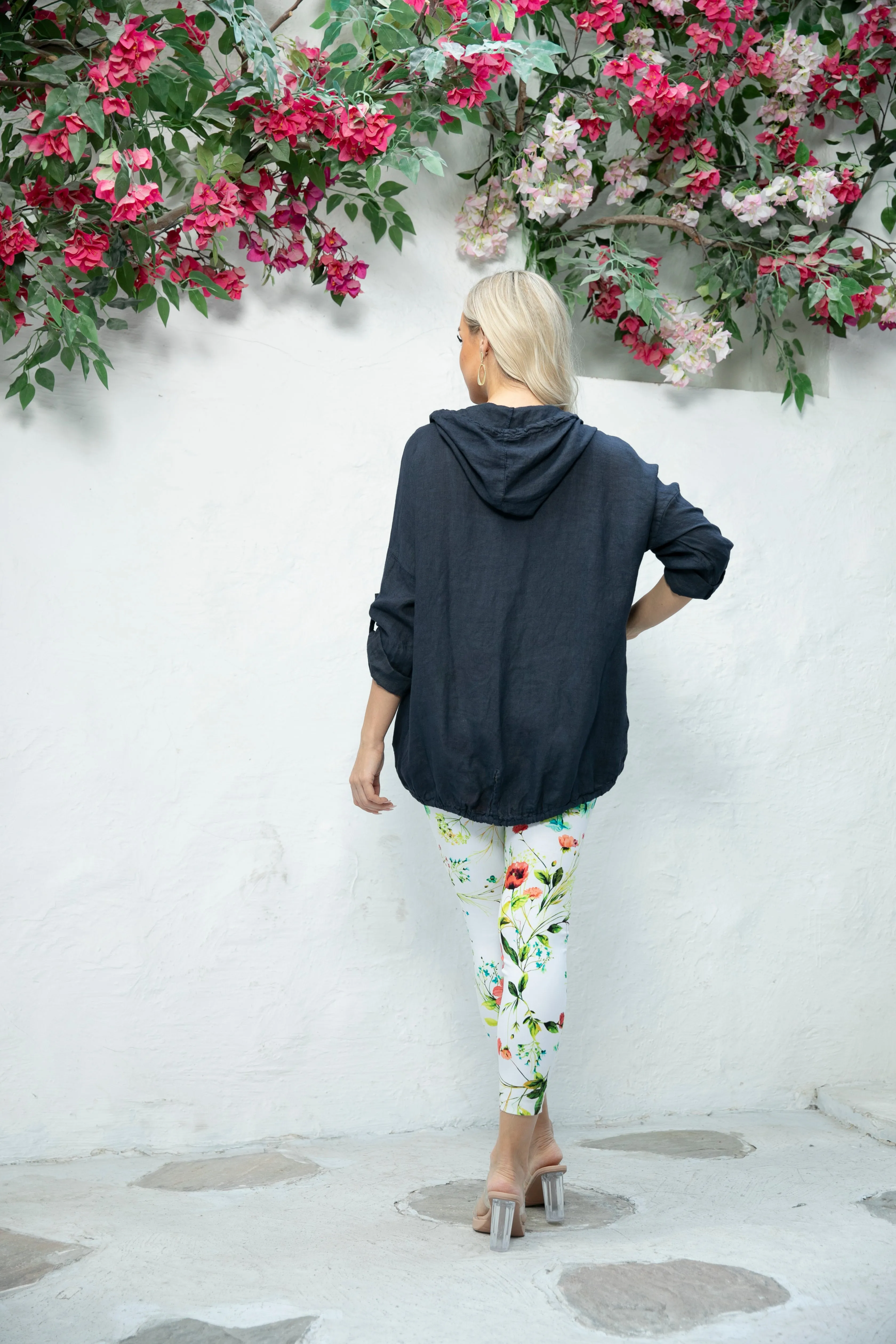 Open front Linen Cardigan with Hood