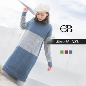 ORANGEBEAR ROUND NECK STRAIGHT STRIPED KNIT TOPS