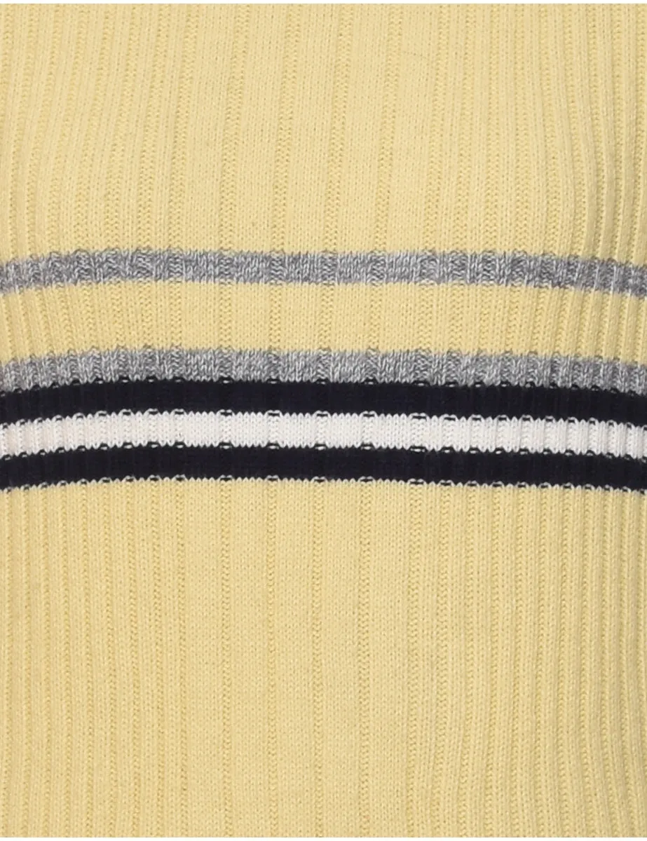 Pale Yellow Striped Turtleneck Jumper - M
