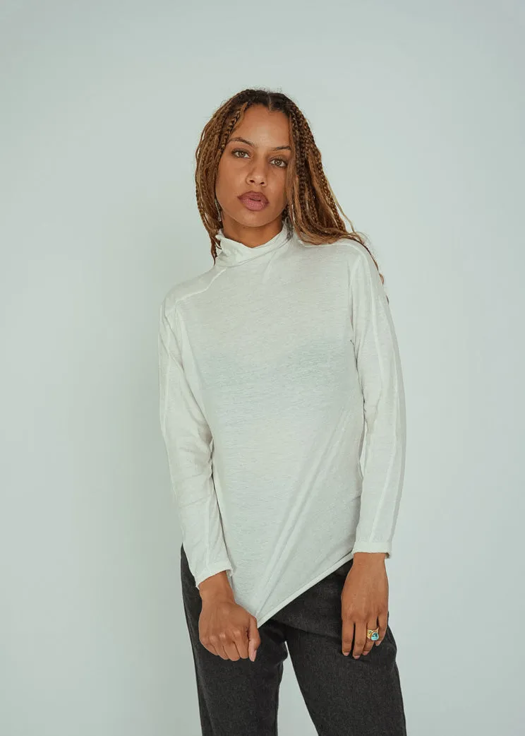 Pas de Calais Ivory Cotton Wool Rib Turtleneck