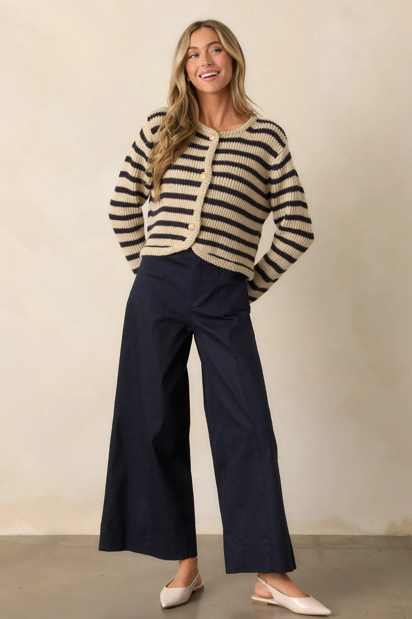 Passing Glances Tan Stripe Button Front Cardigan