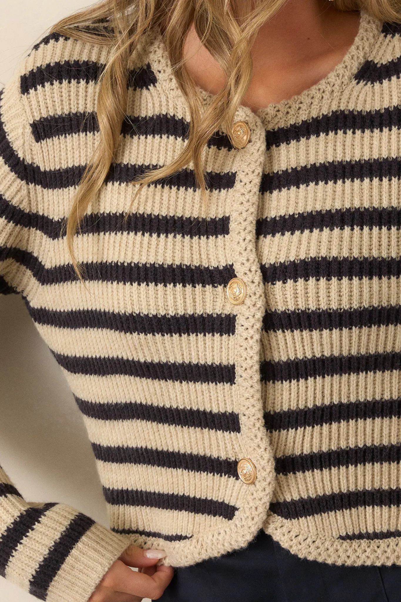 Passing Glances Tan Stripe Button Front Cardigan