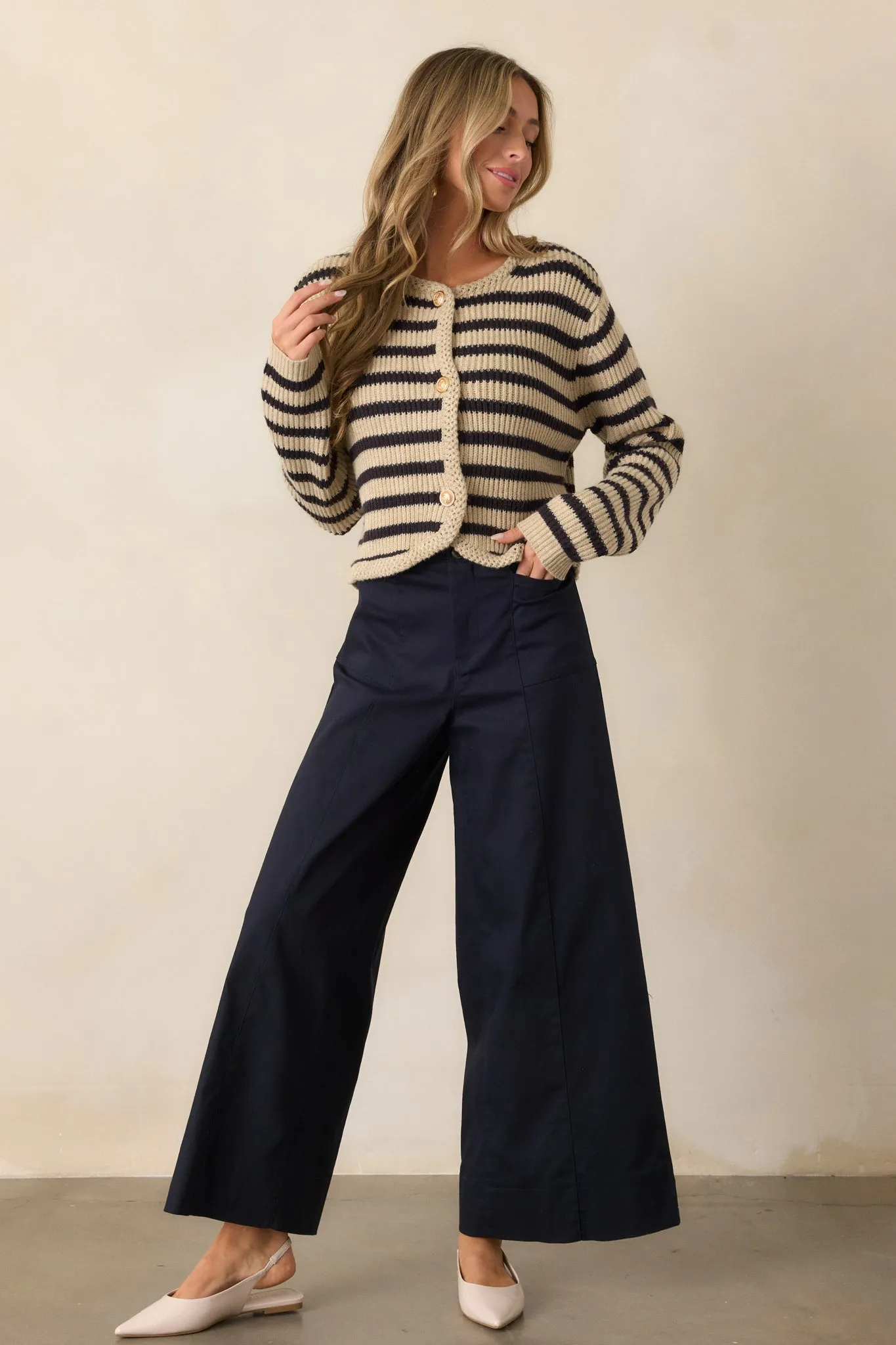 Passing Glances Tan Stripe Button Front Cardigan