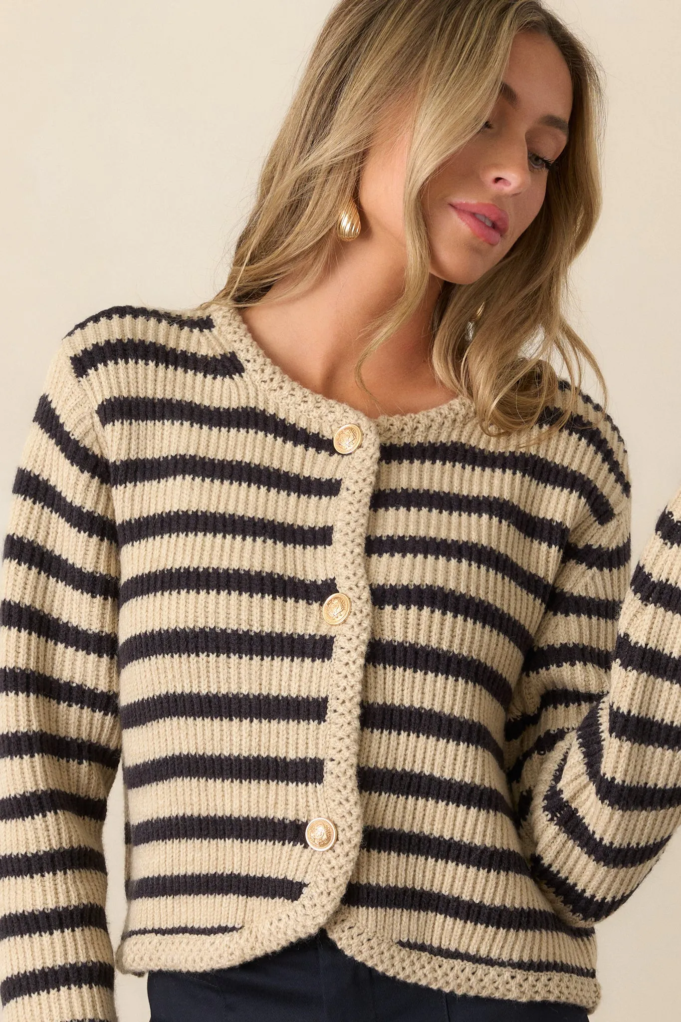 Passing Glances Tan Stripe Button Front Cardigan