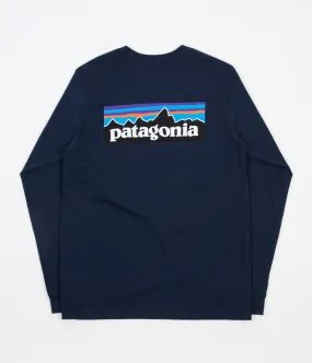 Patagonia P-6 Logo Long Sleeve T-Shirt - Navy Blue