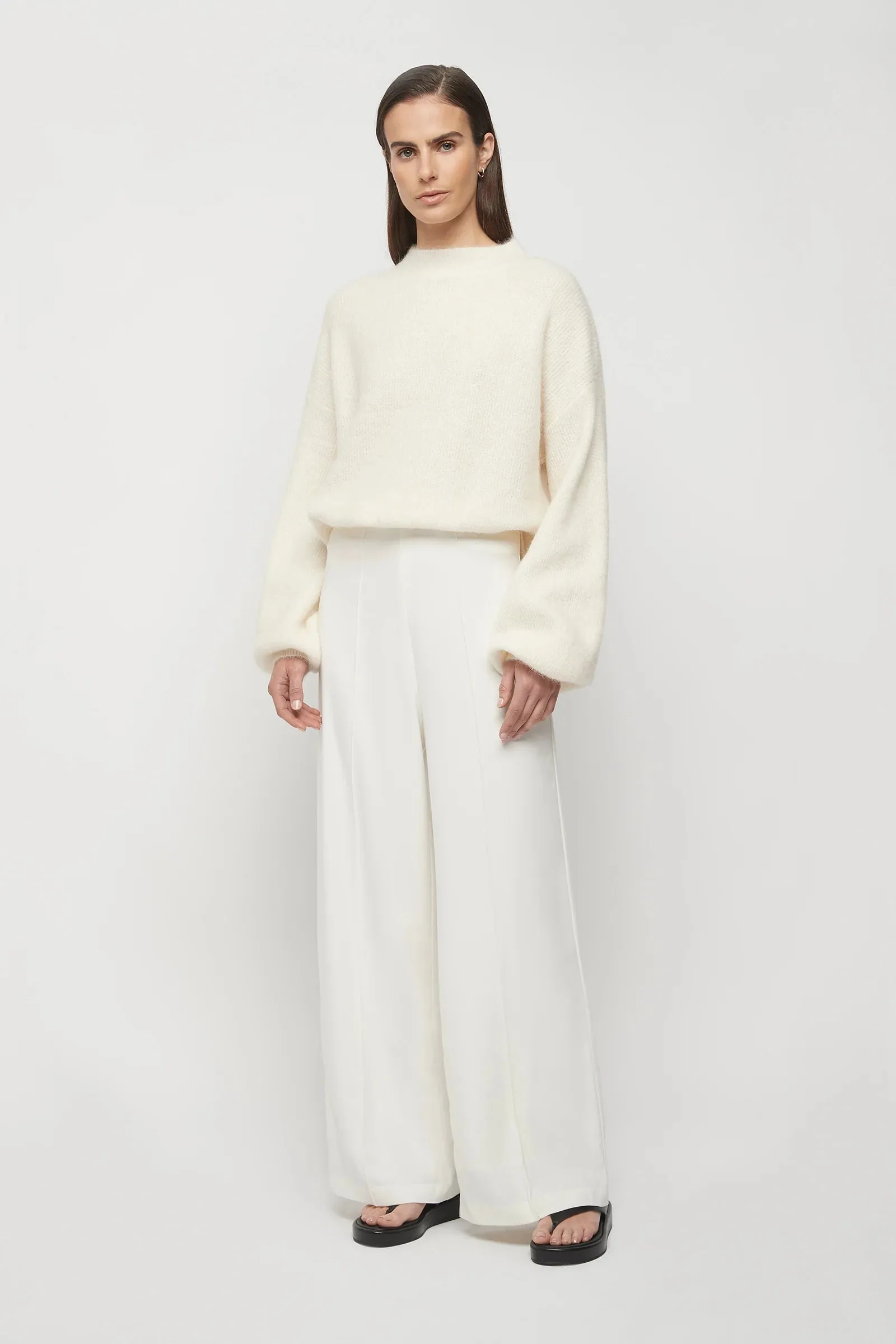 Phillips Alpaca Wool Balloon Sleeve Knit in Winter White