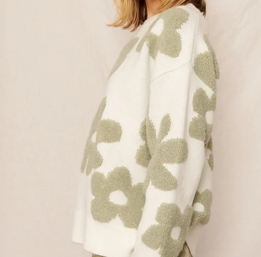 Phoebe Round Neck Flower Jacquard Sweater