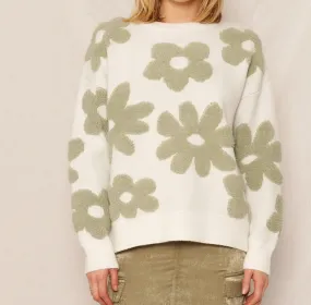 Phoebe Round Neck Flower Jacquard Sweater