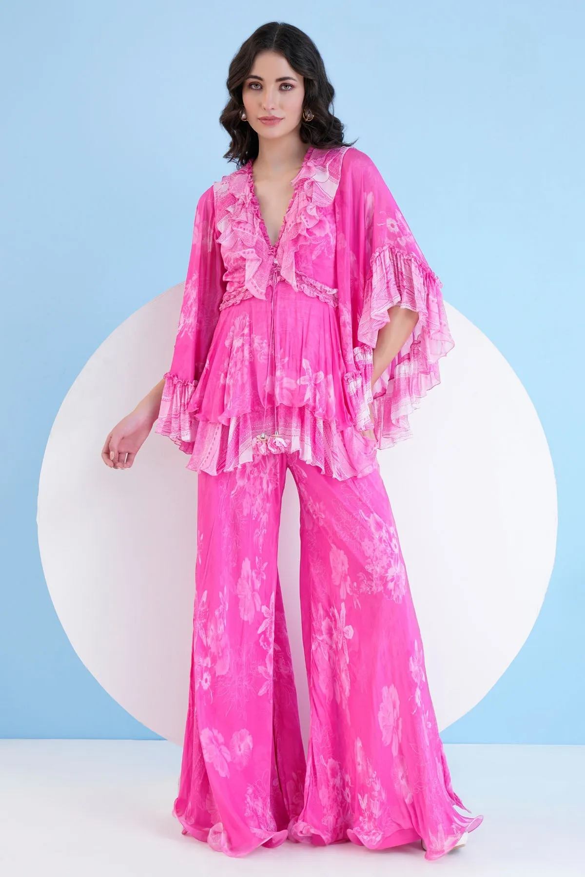 Pink Flared Chiffon Jumpsuit