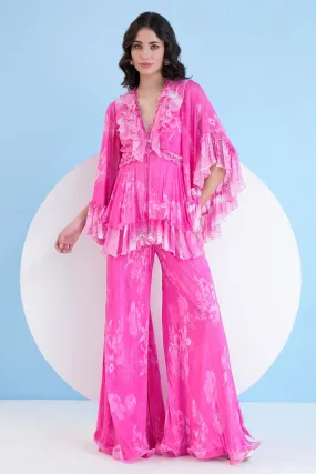 Pink Flared Chiffon Jumpsuit