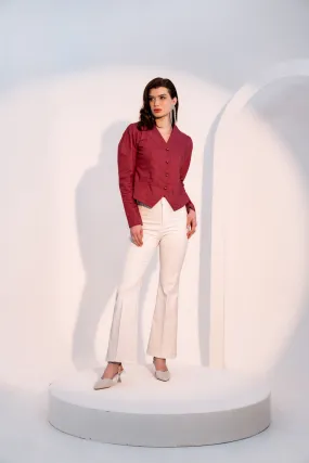 Pink Linen Shoulder Padded Top