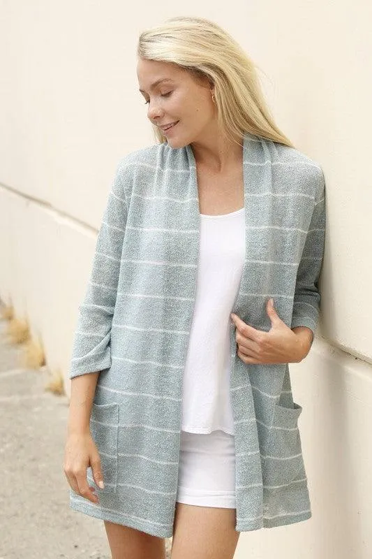 Plus Spring Stripe Cardigan With Pocket