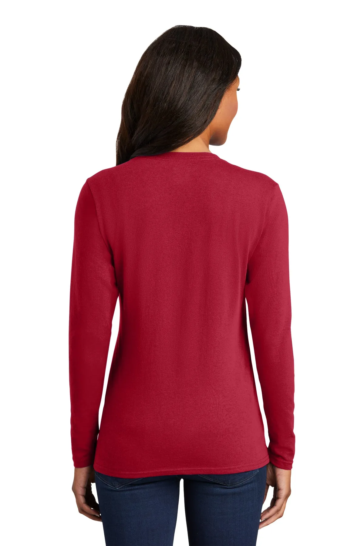 Port & Company Ladies Long Sleeve Customized Core Cotton Tee's, Red
