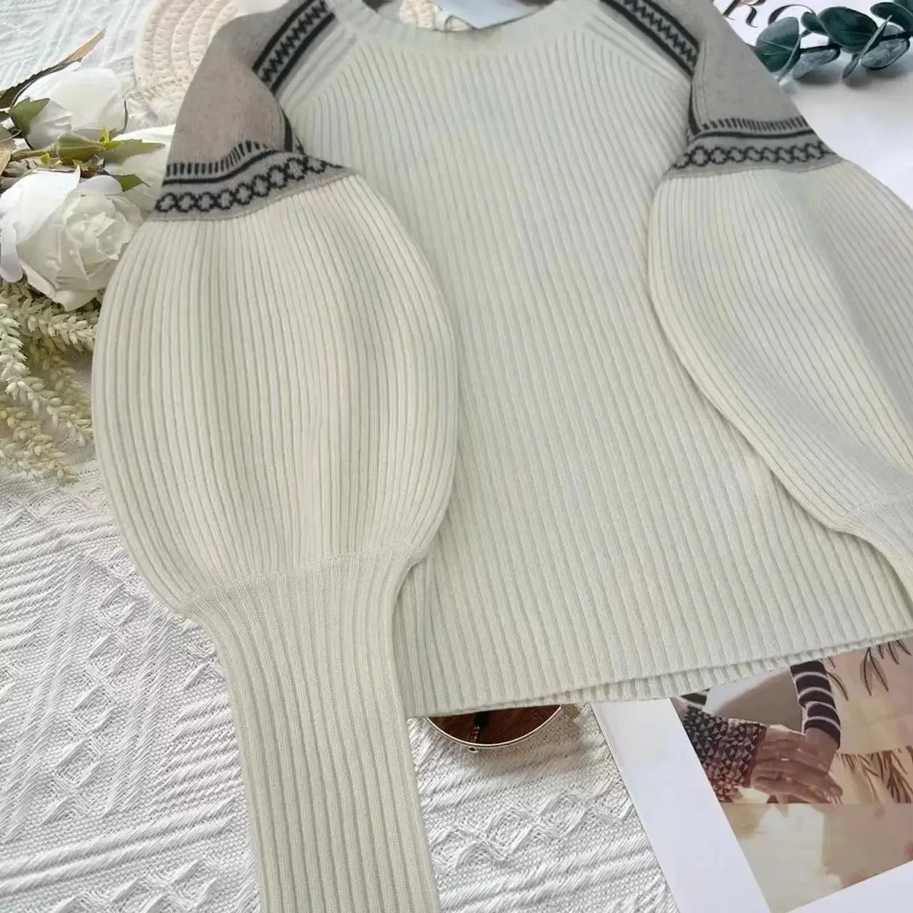 Pre Order:  Puff Sleeve Round Neck Cashmere Sweater