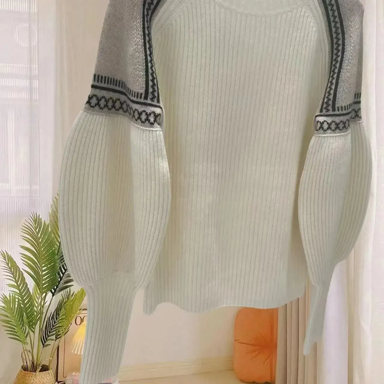 Pre Order:  Puff Sleeve Round Neck Cashmere Sweater