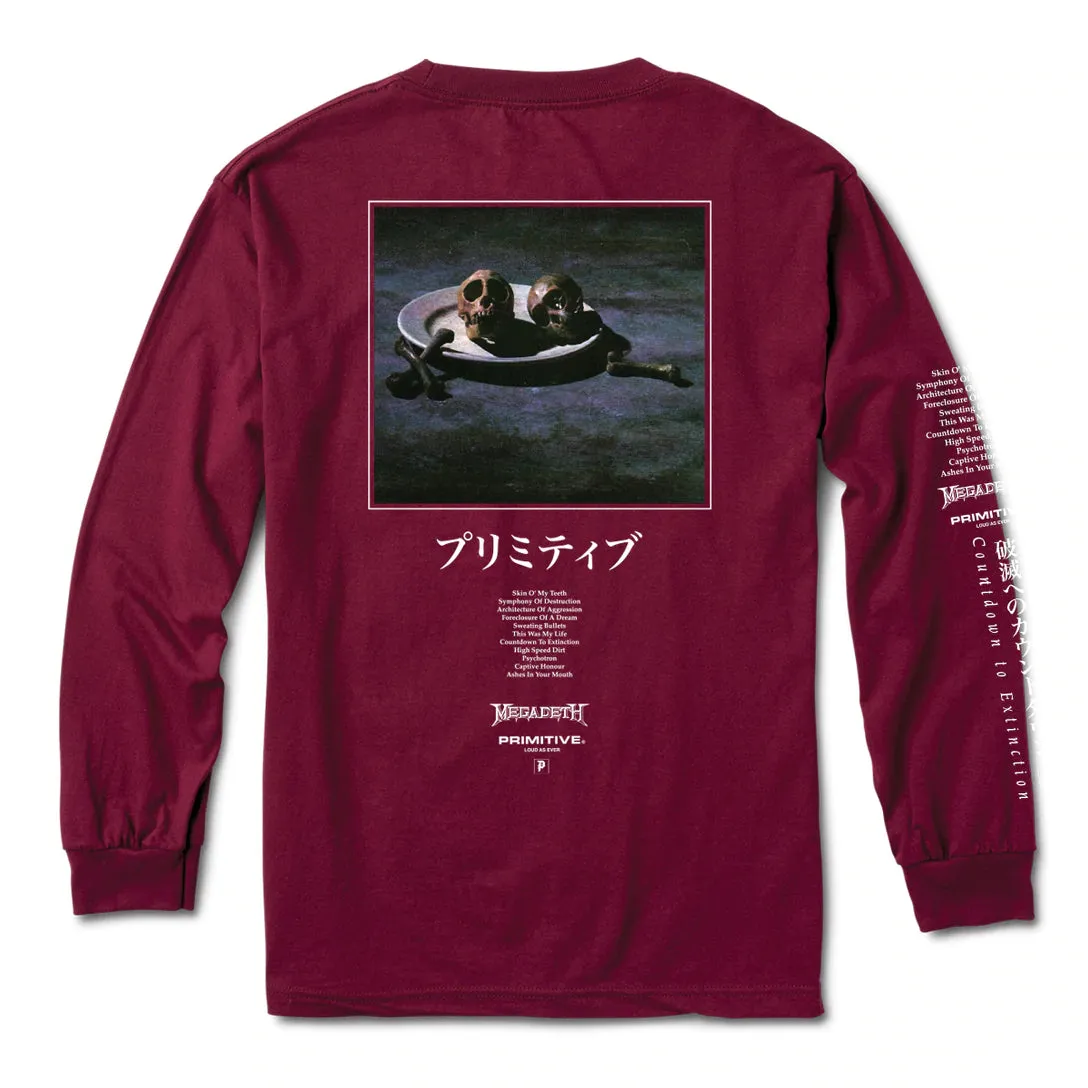 Primitive x MegaDeath Skin L/S T Shirt Burgundy