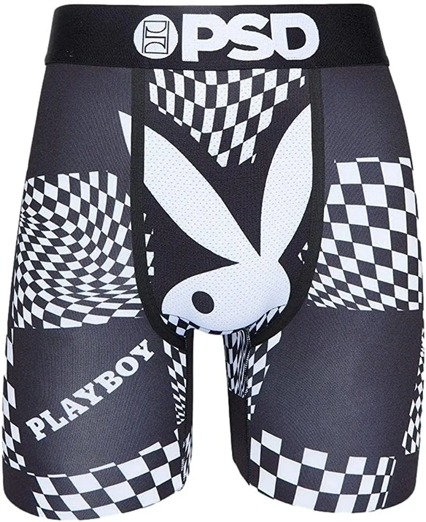 PSD Men's Stretch Elastic Wide Band Boxer Brief - Playboy Warp Check
