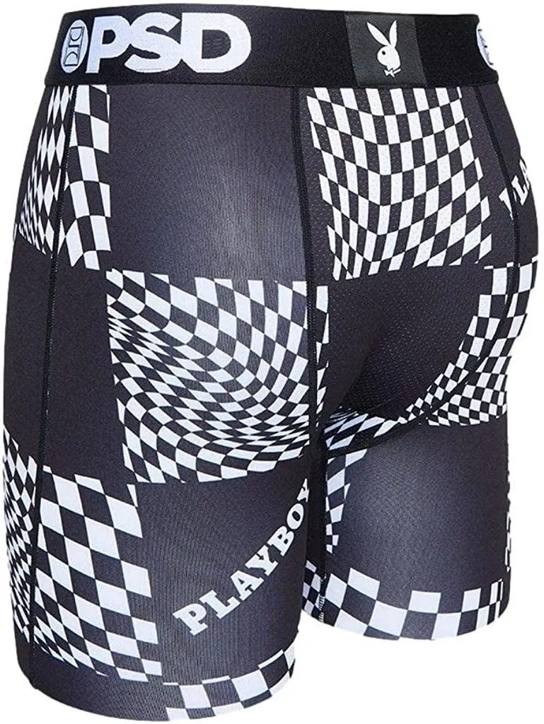 PSD Men's Stretch Elastic Wide Band Boxer Brief - Playboy Warp Check