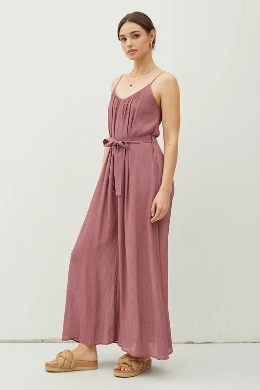 Raisin Lightweight Tie Belt Wide Leg Cami Jumpsuit