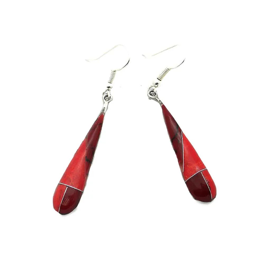 Red Jasper Tear Drop Alpaca Silver Earrings Artisana