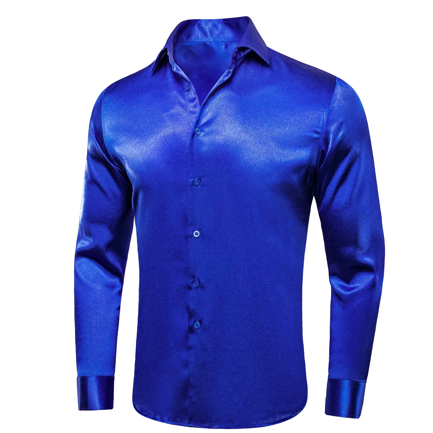 Royal Blue Satin Silk Men's Long Sleeve Shirt