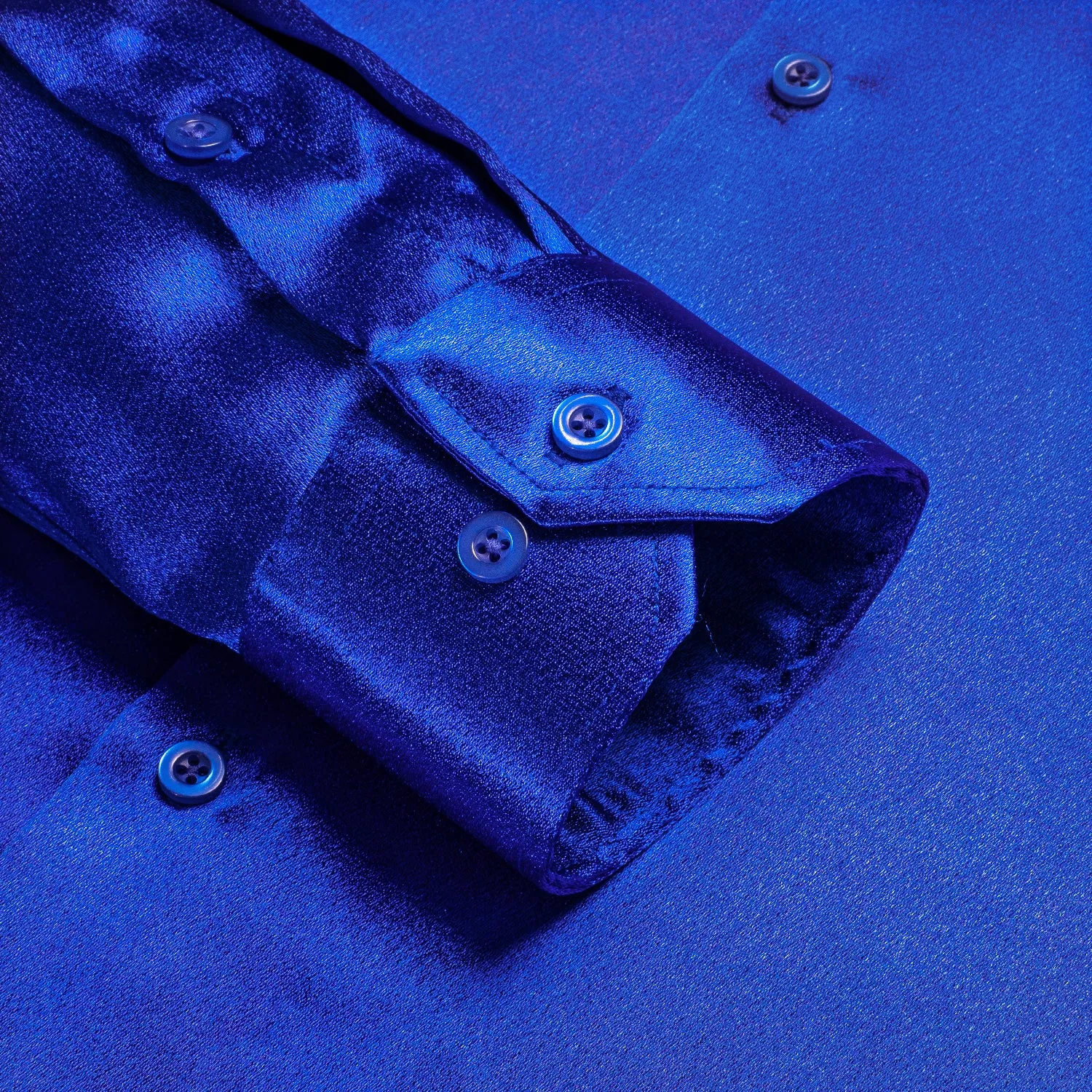 Royal Blue Satin Silk Men's Long Sleeve Shirt
