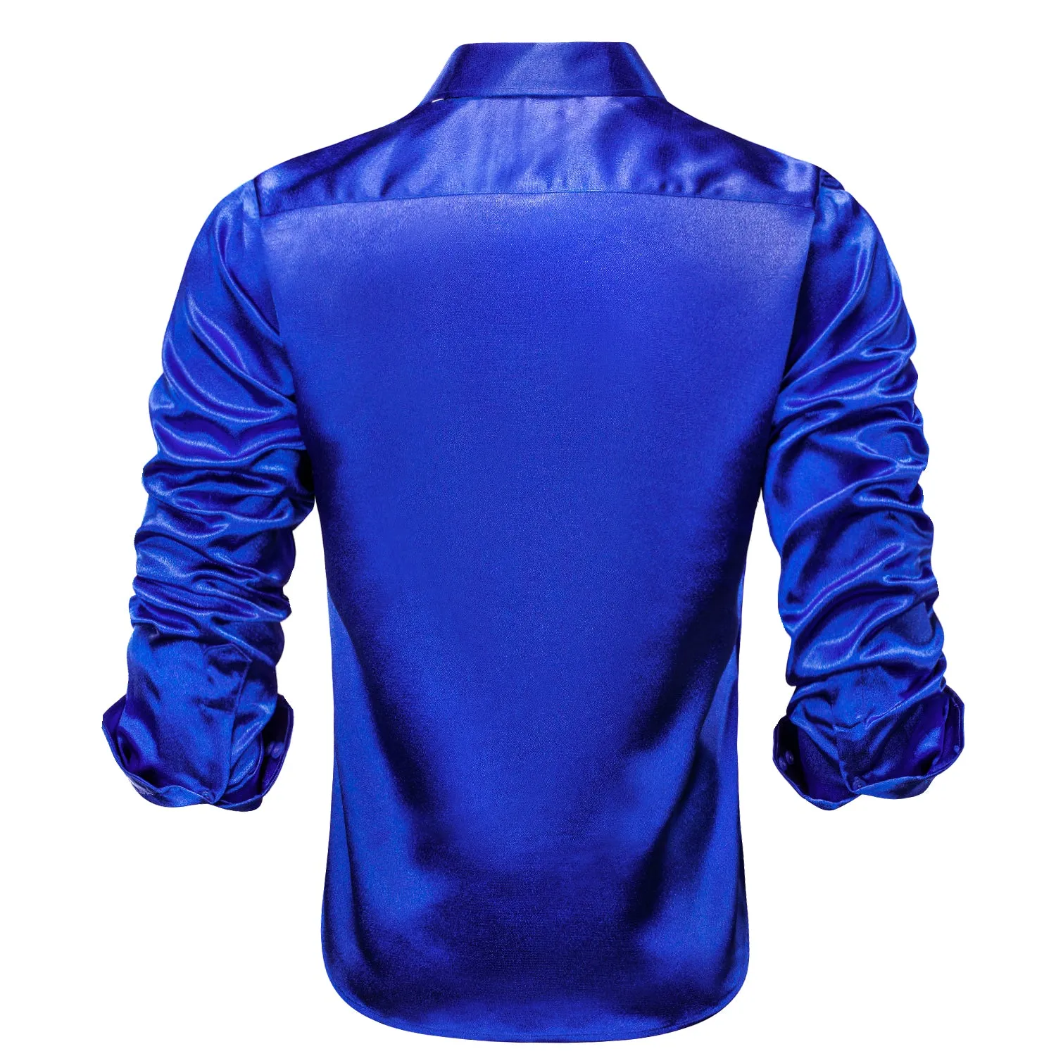 Royal Blue Satin Silk Men's Long Sleeve Shirt
