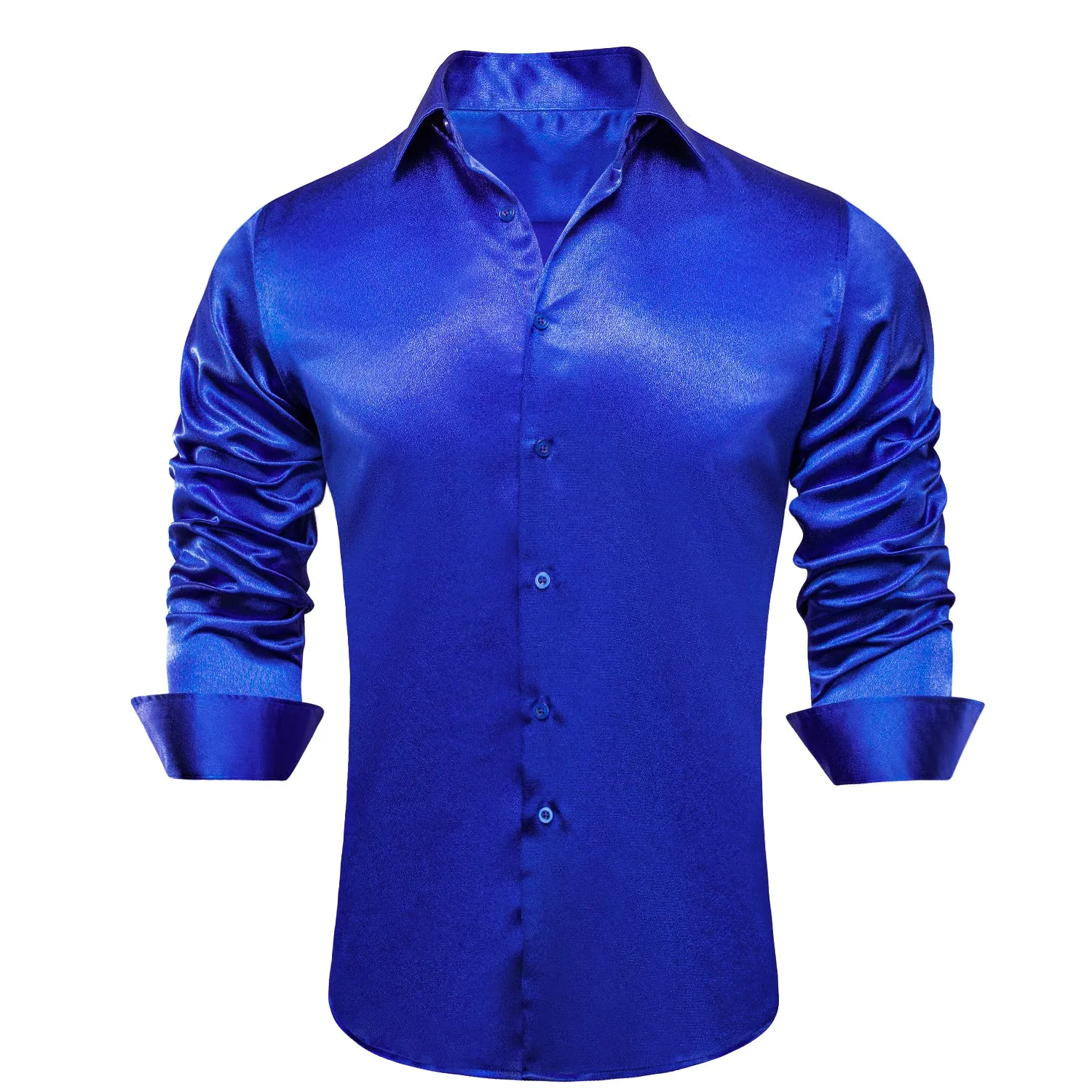 Royal Blue Satin Silk Men's Long Sleeve Shirt