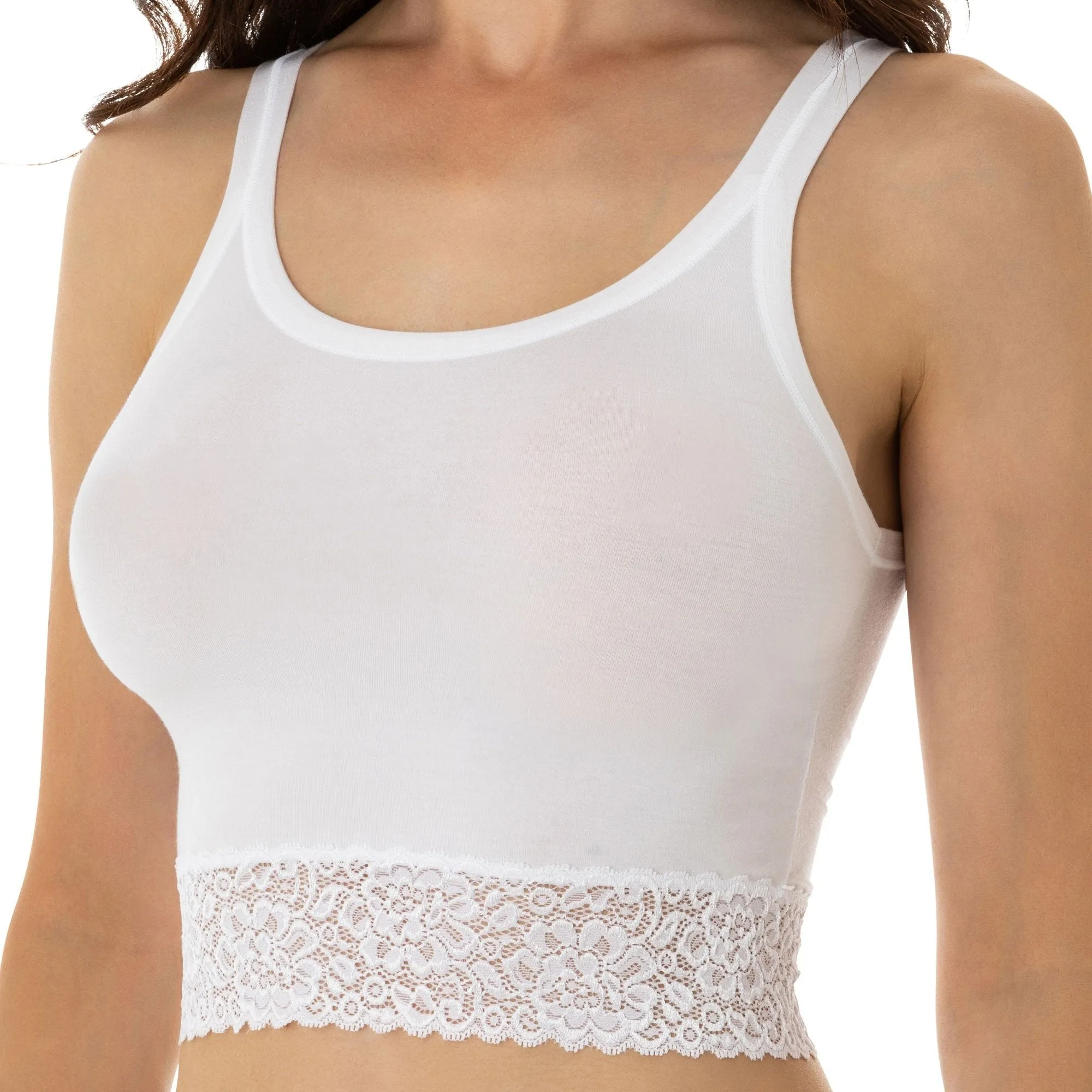 SELENA - Narrow Shoulder Modal Crop Top with Lace