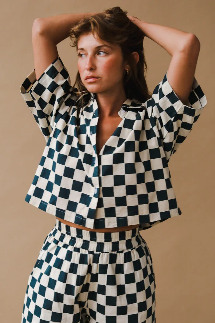 SHORT SLEEVE CHECKERED TOP