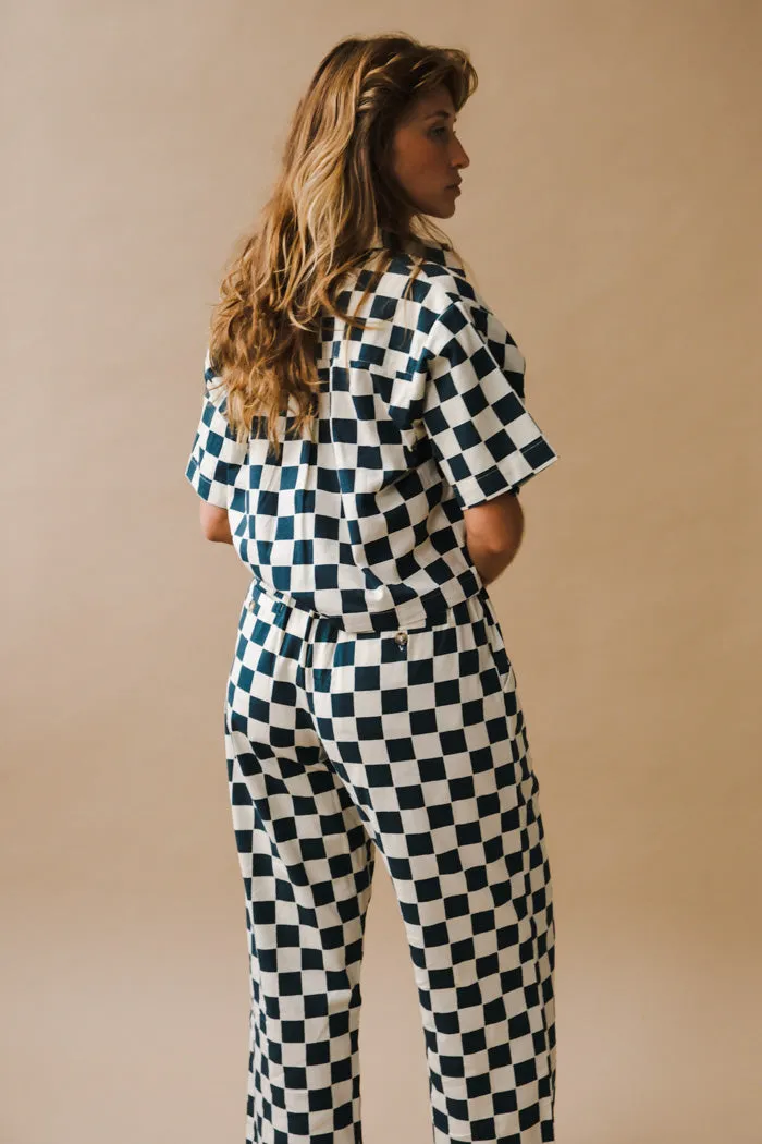 SHORT SLEEVE CHECKERED TOP