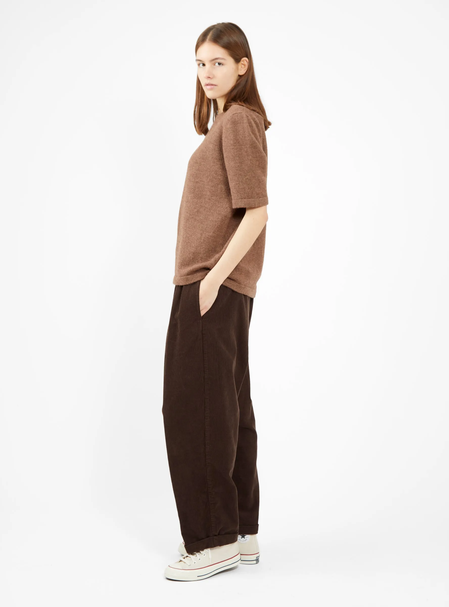 Short Sleeve Sweater Spice Brown