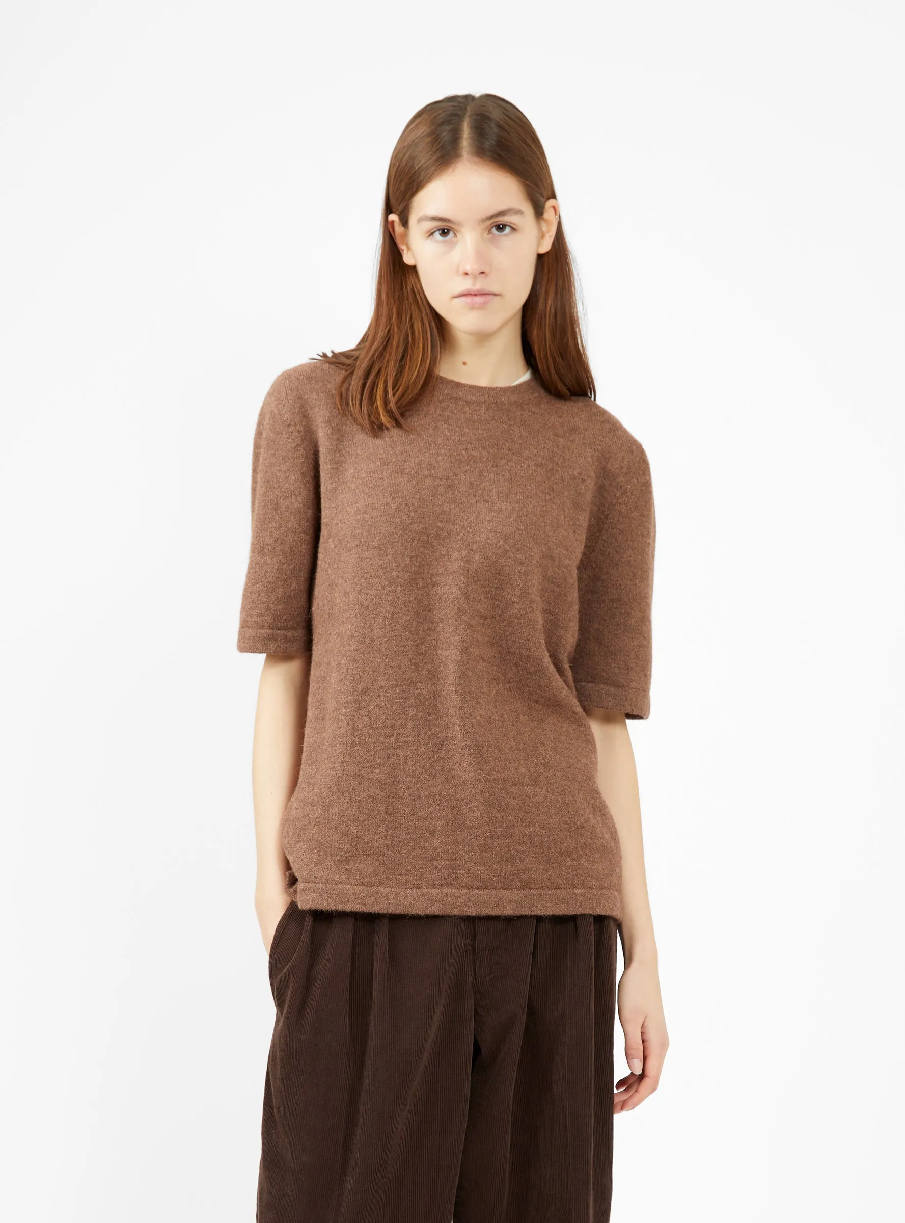 Short Sleeve Sweater Spice Brown