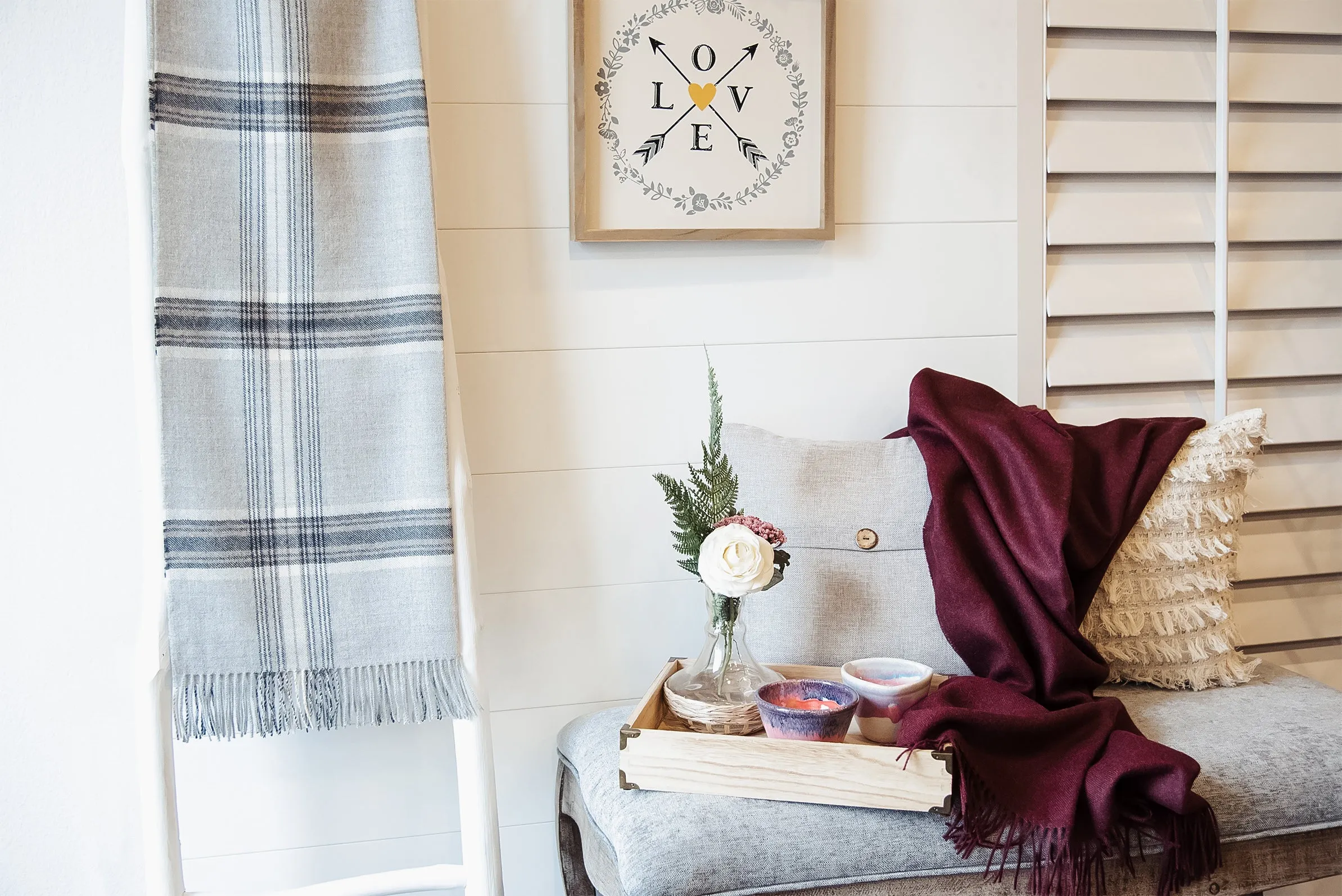 Soft Alpaca Wool Throw Blanket Light Gray and Tan Plaid