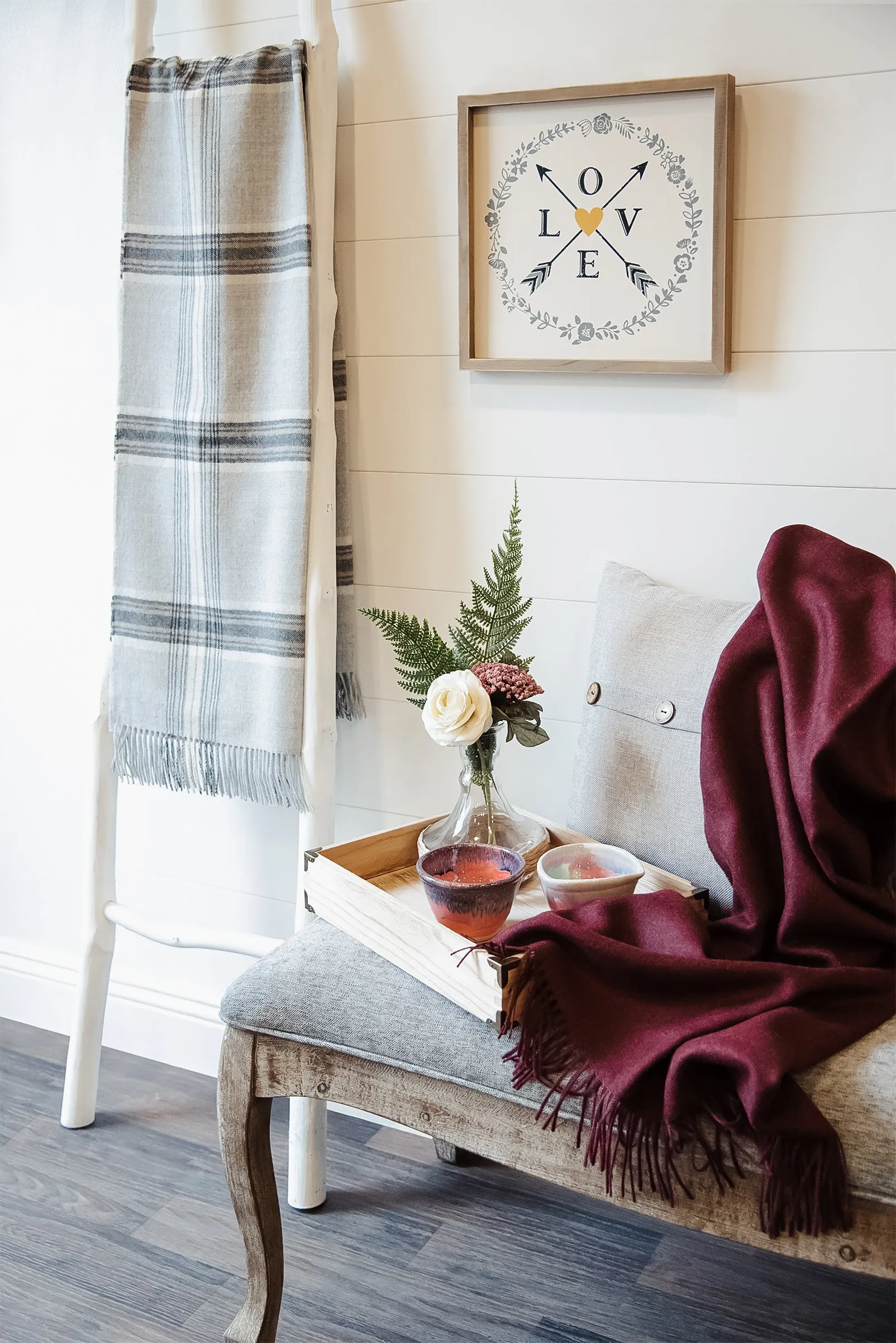 Soft Alpaca Wool Throw Blanket Light Gray and Tan Plaid