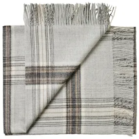 Soft Alpaca Wool Throw Blanket Light Gray and Tan Plaid